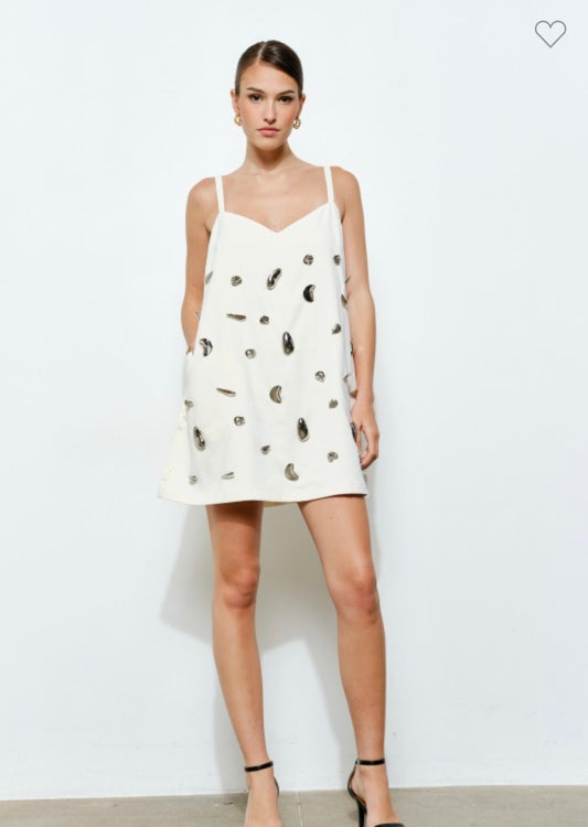 Metallic Embellished A-line Mini Dress