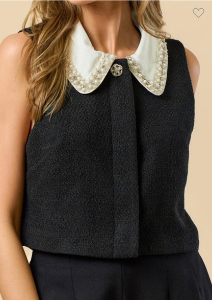 Tweed Top with Contrast Collar