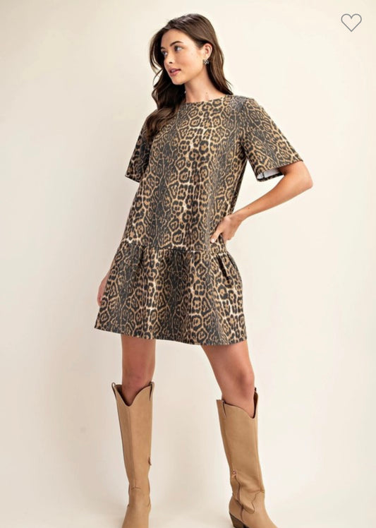 Leopard Denim Mini Dress