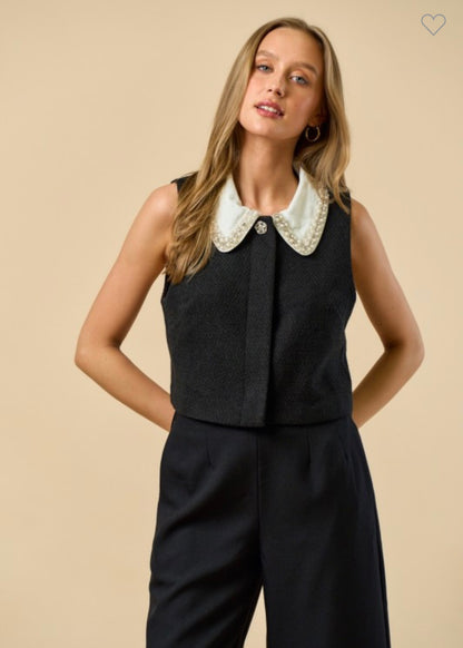 Tweed Top with Contrast Collar