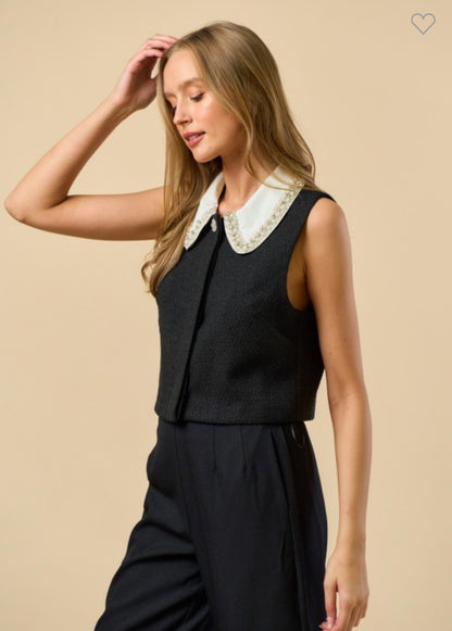 Tweed Top with Contrast Collar