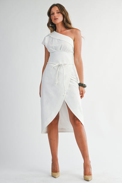 One-shoulder Wrap Midi Dress