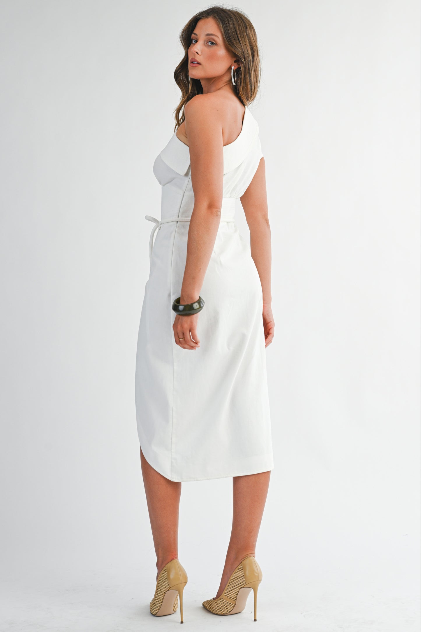 One-shoulder Wrap Midi Dress