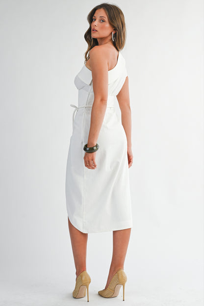 One-shoulder Wrap Midi Dress
